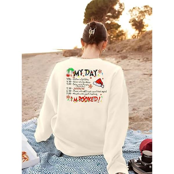 Merry Christmas Tröja Kvinnor Jul Långärmad Tröja Blus Topp Beige M