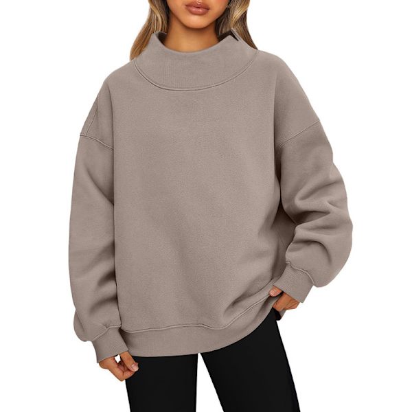 Oversized sweatshirts til damer, turtleneck pullover, langærmede hættetrøjer, efterårsmode outfits Grey Coffee S
