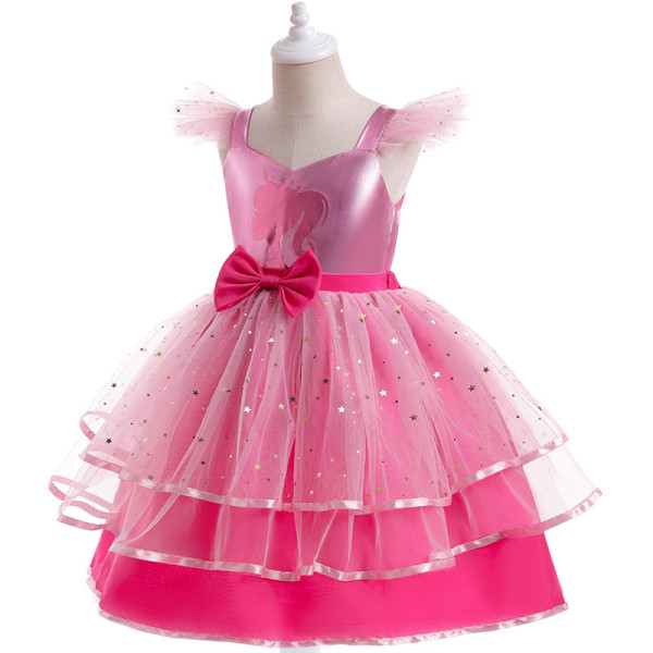Pige Pink Kostumekjole, Børne Halloween Fødselsdag Cosplay Party Outfit 130cm