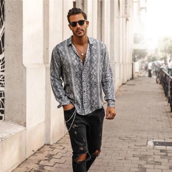 Hipster print långärmade strandskjortor för män S