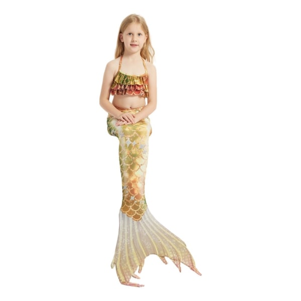 Mermaid Tails Baddräkt för flickor Simning 3st Mermaid Princess Baddräkt gold 130cm