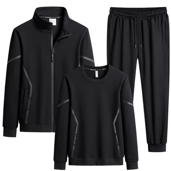 Män Sweat Suit 3-delad outfit Casual träningsoveraller Set black XL
