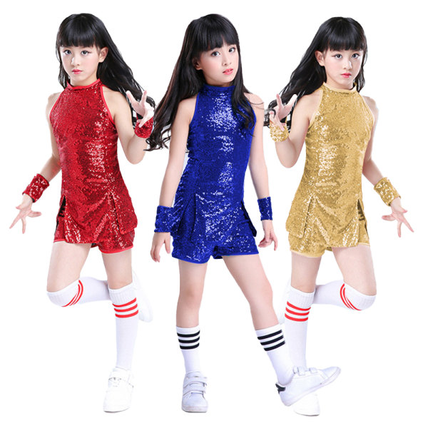 Jazzdräkter för flickor, streetdancedräkter, paljettklänningar för cheerleading team silver 150cm