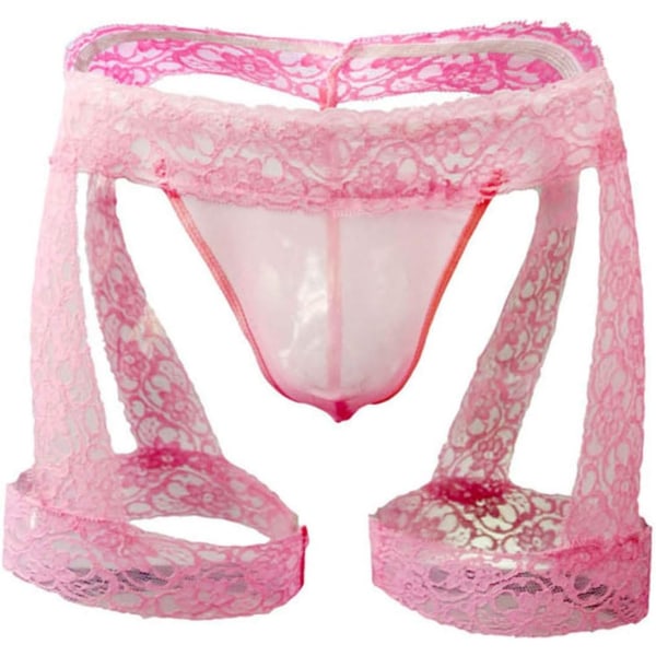 Herrunderkläder Trosor Spets Tirm Bulge Pouch G-String Stringtrosor Underkläder Pink
