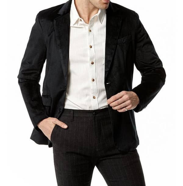 Velvet Slim Fit Solid Color Blazer för män Black l