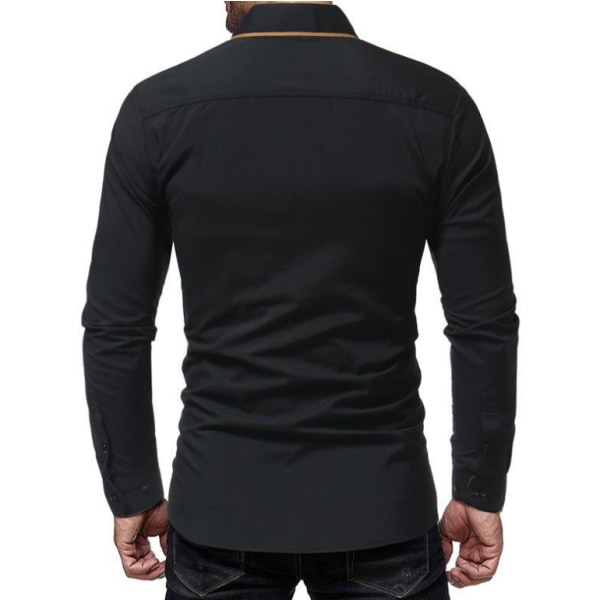 Casual Slim Fit Långärmad Skjorta för män black gold S