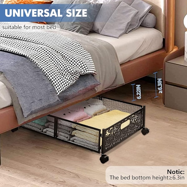 Rullende Opbevaring Under Sengen Foldbar Metal Under Bed Opbevaringsorganisator Skuffe 42*30*6.5CM