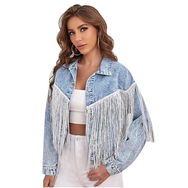 Damfransar med långärmad jeansjacka med drop-axel XL