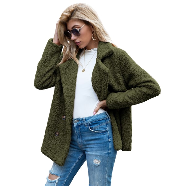 Dame Faux Shearling Shaggy Oversized Shacket Jakke Green 2XL