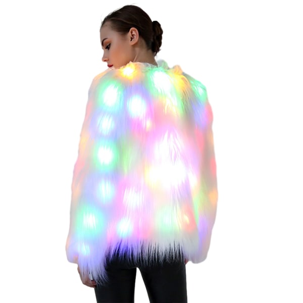 Ljusande Pälsjacka för Kvinnor Regnbågsglittrande LED Pälsjacka XL