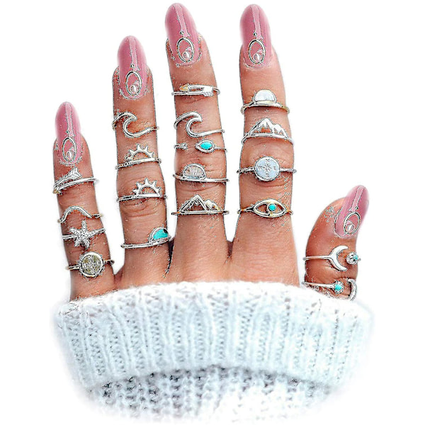 Boho Retro Stapelbara Ringar Set white