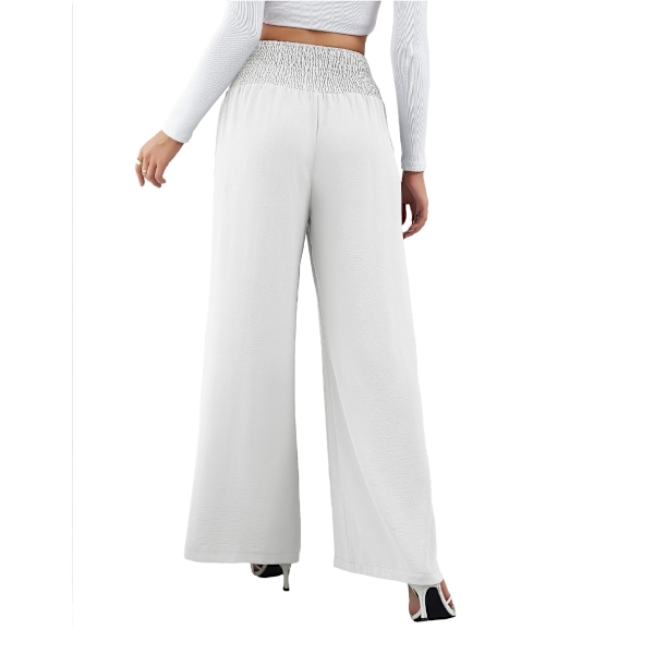 Damernas avslappnade långa Palazzo-byxor, elastisk hög midja, vida ben, lösa byxor WHITE XL