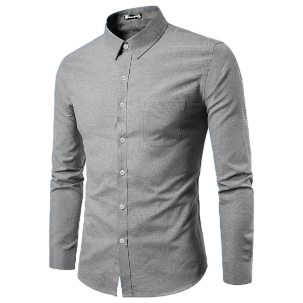 Herrar Casual Skjorta Långärmad Knapp-Ner Oxford Texturerad Klänningsskjorta GRAY L