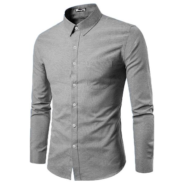 Hvit skjorte for menn, lang ermet, knappestolpe, Oxford-stoff, strukturert GRAY M