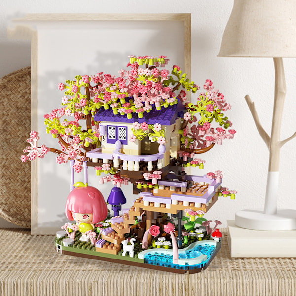 Kirsebærblomst Træ Blomsterhus Mikro Byggeklodser Sæt Style 3