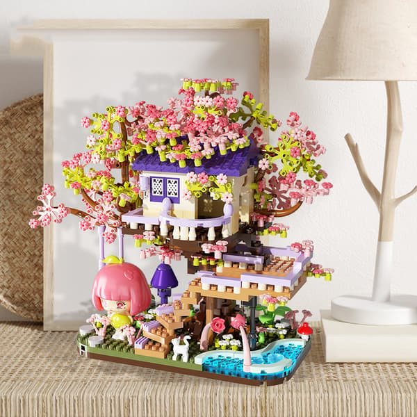 Körsbärsblomsträd Blomsterhus Mikro Byggklossar Set Style 3