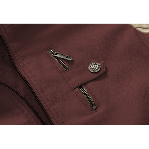 Miesten keinonahka takki pystykauluksella, moottoripyörä Bomber-takki hupun kanssa Red 4XL