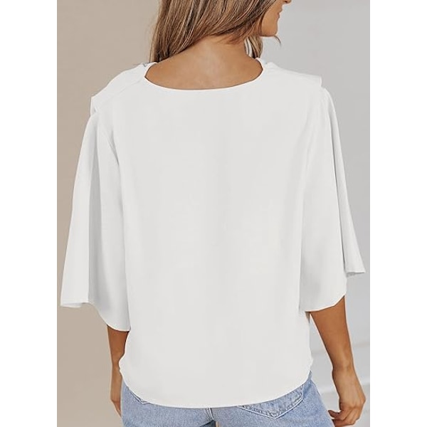 Bluser og topper for kvinner med korte ermer, chiffon skjorter og topper White M