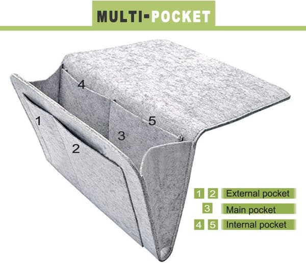 Stor Filt Senge Caddy med 5 Lommer Light Grey