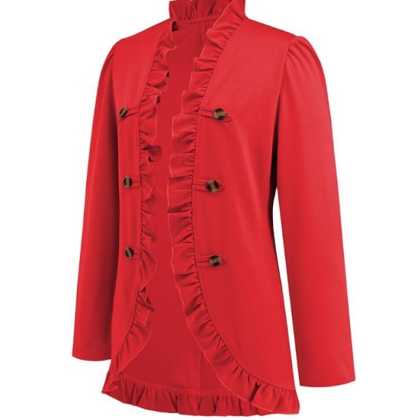 Damejakke med Rufflet Lapel og Knapper Red M