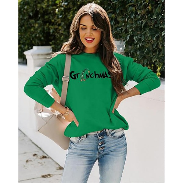 Julegenser for kvinner, langærmet julegenser, bluse, topp Green M