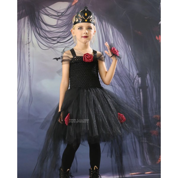 Halloween-kostymer for jenter - Hexe, Vampyr, Dronning, Karnevalfest Black S