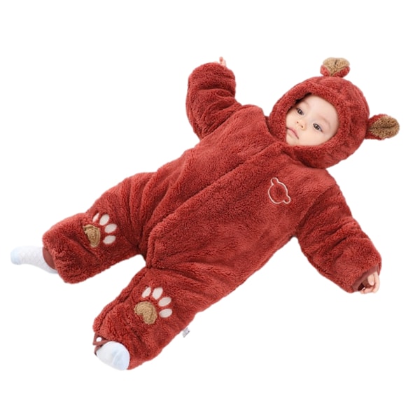 Baby Boy Girl Fluffy Fleece Hooded Jumpsuit Langarmet Onesie Red 59cm