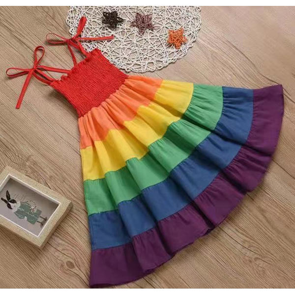 Spädbarnsflickor Regnbågsklänning Prinsessa Ärmlös Halter Strand Tutu Klänning 120