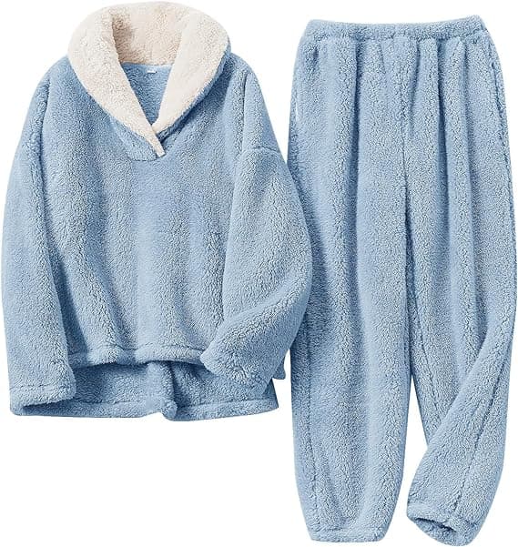 Mjuk och mysig ulltröja pyjamasset för kvinnor Blue L