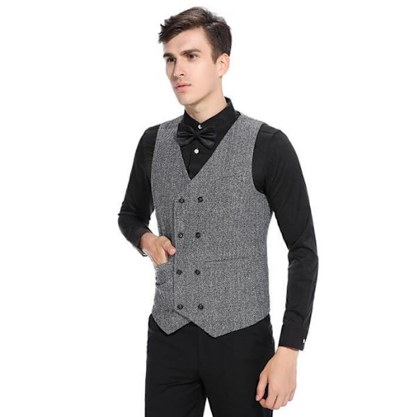Slim Fit ärmlös kostymväst för män Dubbelknäppt affärsklänning väst grey S