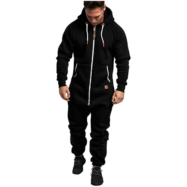 Mænds Hættetrøje Jumpsuit Lynlås Én-delt Pyjamas Playsuit Black M