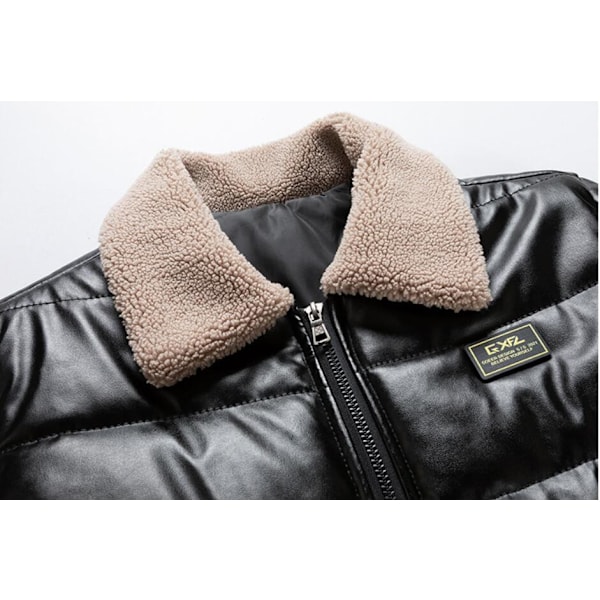 Herrar Jacka Rocka Höst och Vinter Varm Lamm Utvändiga Krage Rocka Black 4XL
