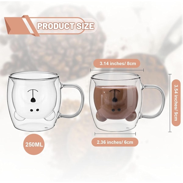 Glasbjörn Kaffe Muggar 8.5 oz Dubbelväggig Glasmugg