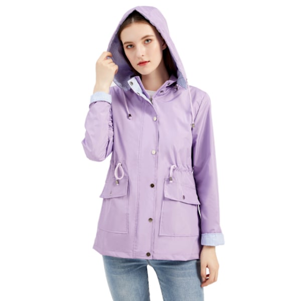 Regnjacka med lång huva för kvinnor utomhus vindjacka purple M