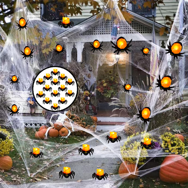 Uhæggelige edderkoppe fyrfadslys falske stearinlys til Halloween festdekorationer 8 Pcs