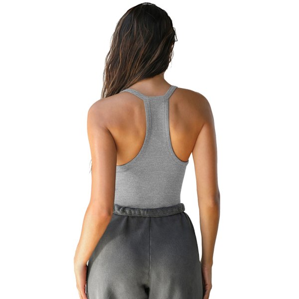 V-hals Racerback Tanktop til Kvinder, Ribbet Lang Tanktop Grey S