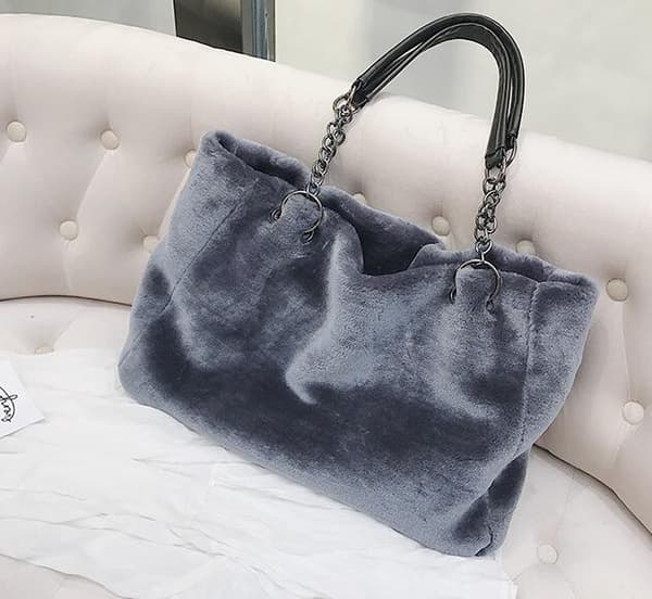 Fuskpäls Tote Bag Handväska för Kvinnor Grey