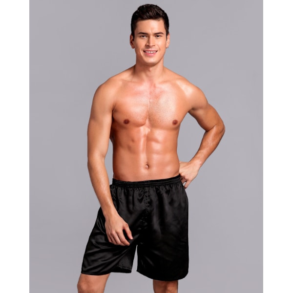 Mænds Satin Pyjamas Boxer Shorts med Elastisk Talje Black 4XL