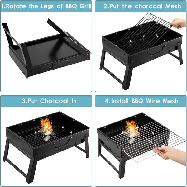 BBQ Grill Vikbar Bärbar Kolgrill 27*35*20cm Black