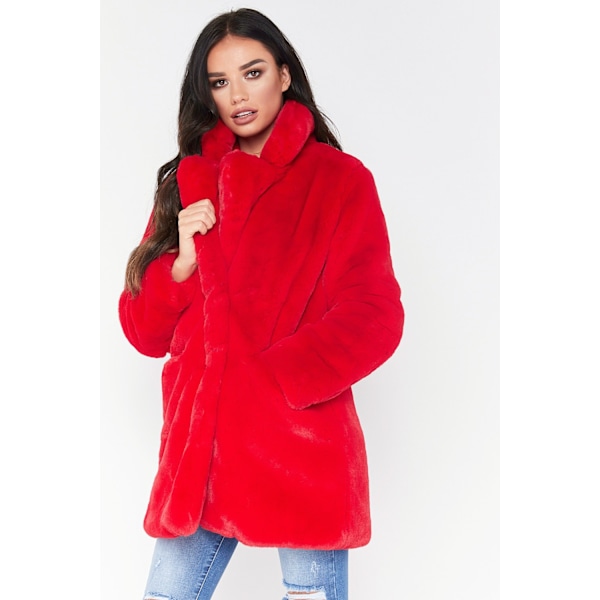 Varm vinterjacka för kvinnor med fuskpälskrage, innerfoder och knappar Red XL