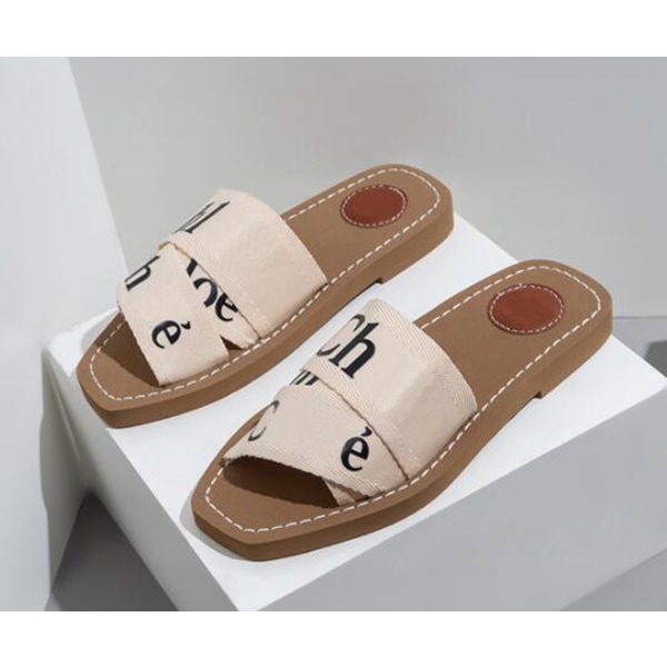 Alphabet Webbing Tykke Bunds Slippers til Kvinder Apricot 39