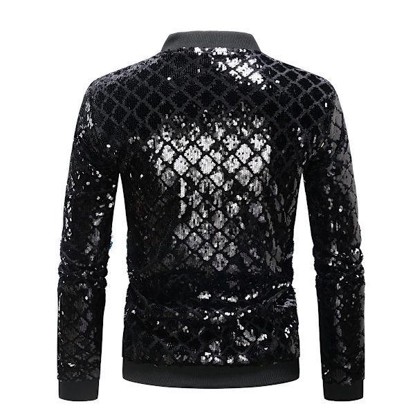 Sequin Jakke til Mænds Fest Klub Glans Baseball Varsity Jakke black M