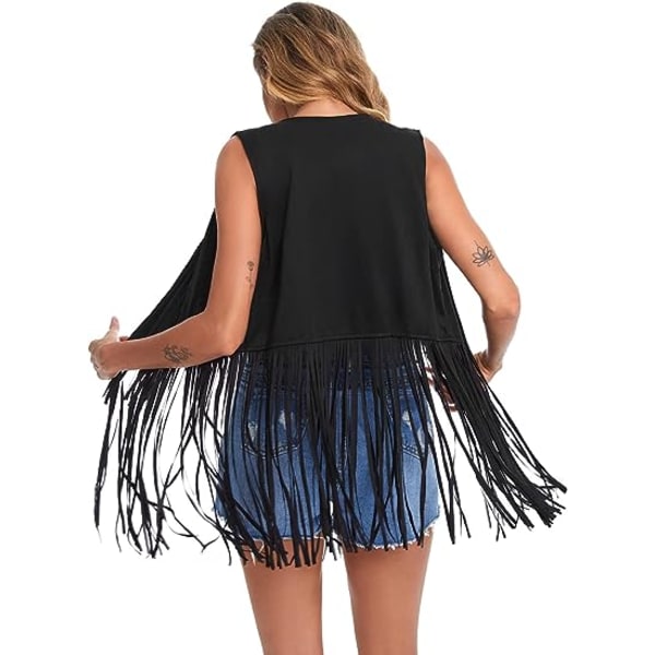 Väst utan ärmar med fransar för kvinnor Black XL