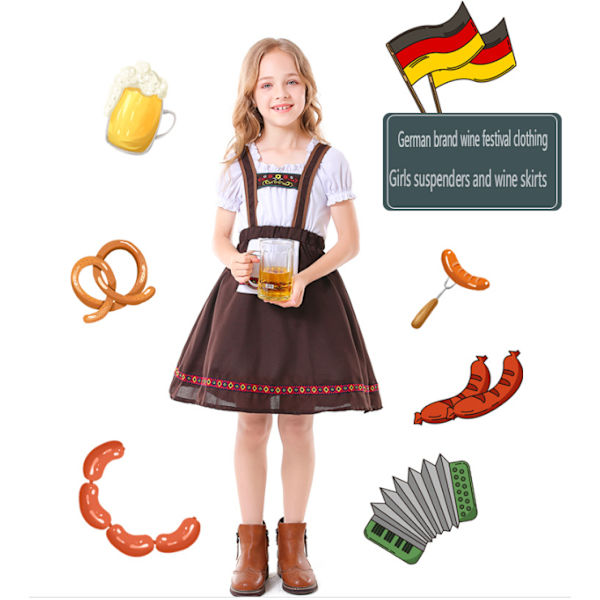 Tyttöjen 2-osainen Baijerilainen Oktoberfest-asu Saksalaisten Dirndl-mekkojen kanssa L
