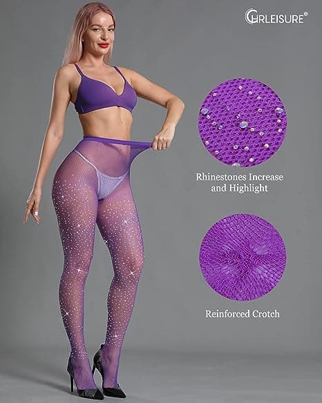 Strømpebukser for kvinner med glitter og steiner Deep Purple