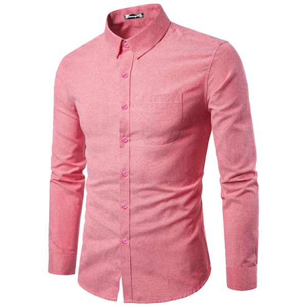 Herrar Casual Skjorta Långärmad Knapp-Ner Oxford Texturerad Klänningsskjorta PINK M