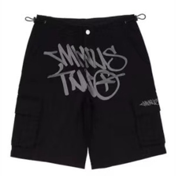 Herre Trenings Shorts med Bokstavgrafikk, Snøring og Lommer Black  Yellow XL