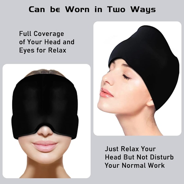Huvudvärk Förkylning Migrän Relief Head Ice Pack Wrap Black double layer