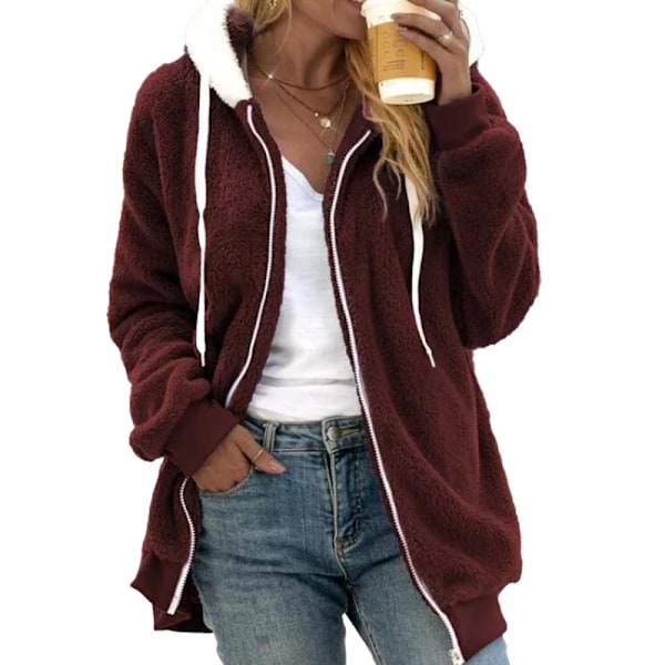 Dam Sherpajacka Fuzzy Zip Up Hoodie Överdimensionerad Fleecejacka Red 4XL
