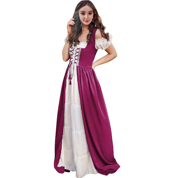 Medeltida Damkostym Renässans Spets Kostym Cosplay Överklänning Dark Pink L/XL